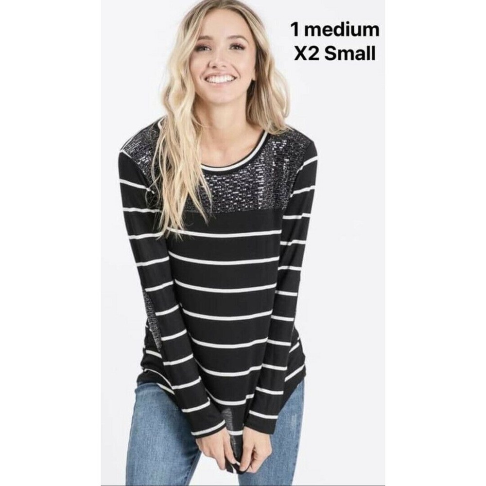 Bibi Long Sleeve Black‎ White Long Sleeve Glitter Women's Size Medium